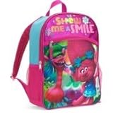 Dreamworks Trolls Movie Poppy Cooper Childrens School Bag Backpack with Front Zipper Pocket Large Pink Blue Show Me A Smile