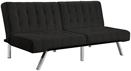 Tufted Bonded Leather Sleeper Sofa with Split Back - Apartment Size, Color White (Black)