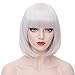 Short Bob Wig Silver Grey Hair Wigs with Bangs Cute Straight Synthetic Wig Natural As Real Hair with Wig Cap BU027S