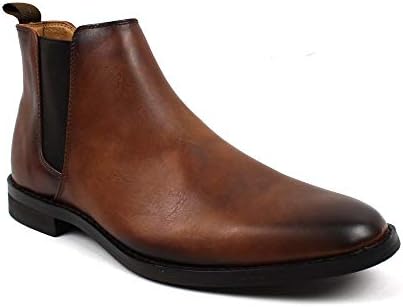 Jaxson Men's Ankle Dress Boots Slip On Almond Round Toe Leather Chelsea JX-B1851A