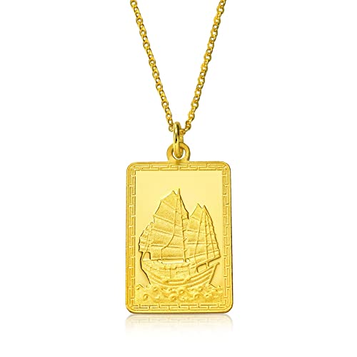 CHOW SANG SANG 999.9 24K Solid Gold Price-by-Weight 11.22g Gold Sailboat with successful wishing Gold Bullion Bar Pendant for Men and Women 83929P | [Not Include the Necklace]
