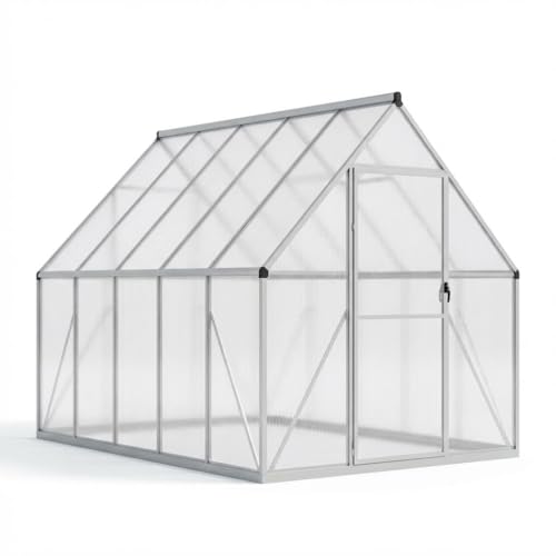 6x9 ft Polycarbonate Greenhouse with Aluminum Frame, Walk in Greenhouse with Ad…