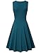 Laksmi Cotton Dress, Solid Basic V Neck A Line Retro Elegant Slim Fit Sleeveless Business Casual Midi Flared Dress,Dark Cyan S