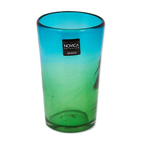 NOVICA Hand Blown Recycled Glass Blue And Green Ombre Highball Glasses