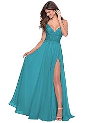 Miao Duo Women's Lace Appliqued Chiffon Prom