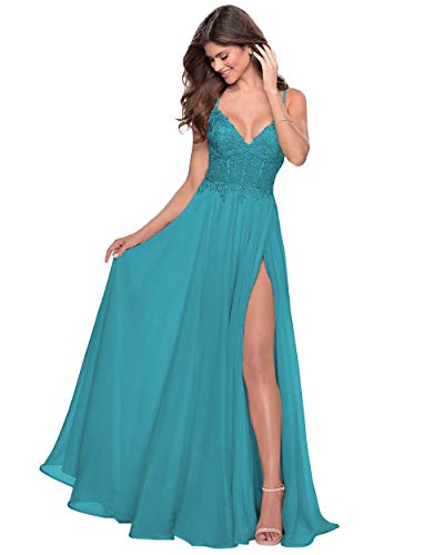 Miao Duo Women's Lace Appliqued Chiffon Prom