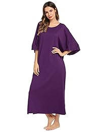 Ekouaer Camisón para dama, cuello redondo cuello en V, pijama de gran tamaño, bolsillos sueltos, vestido largo para dormir