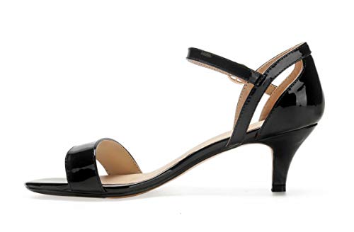 ComeShun Womens Shoes Ankle Strap Open Toe Stilettos Dress Party Bridal Wedding Pumps Low Kitten Heels Sandals (7 US, Black PU) - Thumbnail 4