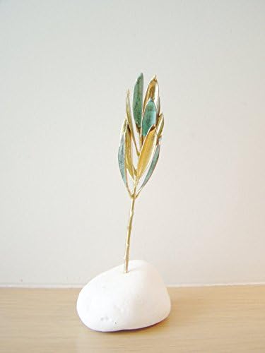 Real olive branch, eco sculpture on white stone, eco decor, eco favour