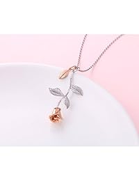 Alphm - Pendientes de plata de ley 925 con diseño de rosa