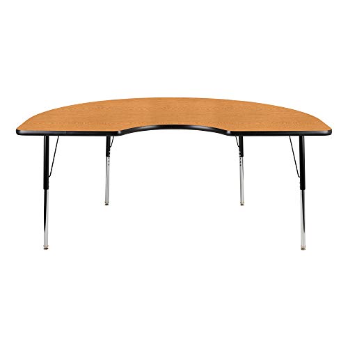 Kidney Adjustable Height School Classroom Activity Table - Oak Top/Black Edge