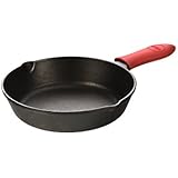Lodge L5SK3ASHHM41B Pre-Seasoned Cast Iron Skillet with Red Mini Silicone Hot Handle Holder, 8", Black