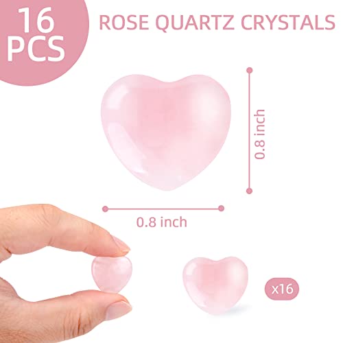 BigOtters Heart Rose Quartz, 16PCS Healing Crystal Gemstones Bulk Pink Love Palm Stones for DIY Crafts Chakra Wedding Valentine