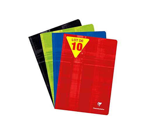Clairefontaine 3121C Set of 10 Stapled Notebooks - A4 21x29.7 cm - 80 Seyes Ruled Pages - White Paper 90 g - Laminated Card Cover - Random Colours