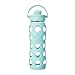 Lifefactory 22-Ounce BPA-Free Glass Water Bottle with Flip Cap and Silicone Sleeve, Turquoise