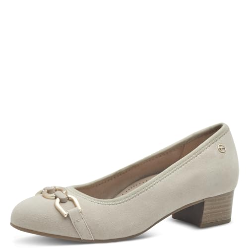 Tamaris Comfort décolleté da donna in pelle tacco basso, Beige (Beige Suede), 38 EU