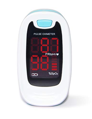 CONTEC CMS50M Fingertip Pulse Oximeter Blood Oxygen Saturation Monitor with Lanyard and Carrying case Blue White Color