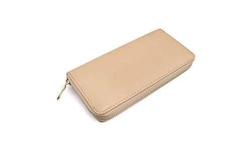 MYS Collection Classic Zip Around Wallet - Faux Leather Single Zipper Clutch Purse with Card & Phone Slots (Sand)