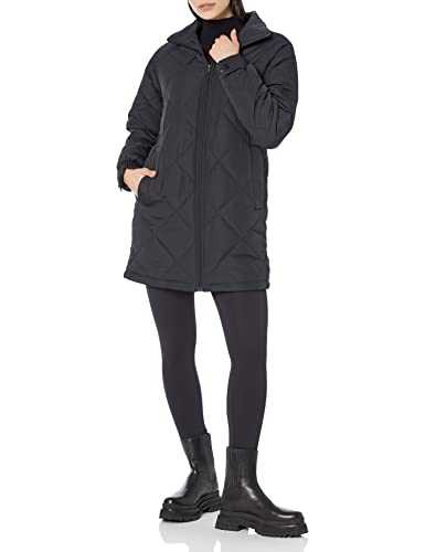 AMAZON ESSENTIALS WOMEN’S RELAXED-FIT RECYCLED POLYESTER MID LENGTH PUFFER COAT (AVAILABLE IN PLUS SIZE) (PREVIOUSLY AMAZON AWARE), BLACK, XX-SMALL