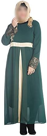 MATCHANT Women's Chiffon Kaftan Color Block Islamic Abaya Jilbab Muslim Dress (Color : Green, Size : L)