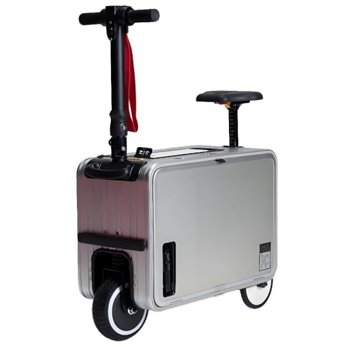 Espeksvika 20 Inch Electric Luggage with Seat and LED Light, 30L Smart Riding Scooter Suitcase with USB Port, Long battery life/Fast Charging/Durable (Silver)