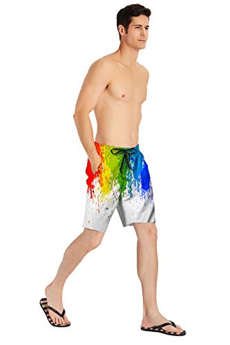 Belovecol Men's Rainbow Gay Couple Board Shorts 3D Print Colorful Graphic Summer Swim Trunks M - Thumbnail 5