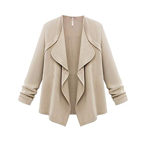TAORE Long sleeve Solid Color Open Front Loose Trench Coat Waterfall Hooded Cardigan Sweater (EUM = TagXL, Khaki)