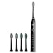 Sonic Electric Toothbrush Travel Rechargeable for Superior Dental Hygiene Daily Clean, Gum Care, Sensitive, Whitening, and Deep Clean Oral Health Micropulse Bristles with 4 Replacement Heads - Black