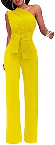 Veroge Women's Sleeveless One Shoulder High Waisted Long Jumpsuit with Belt