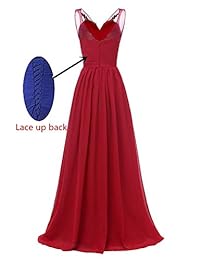 Changuan vestido de dama de honor de gasa con cuello en V doble para mujer