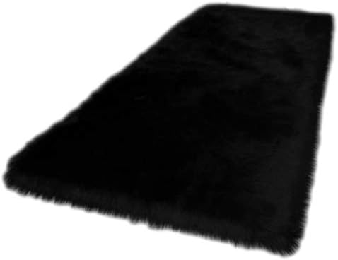 MM456 Faux Fur Rug Soft Fluffy Rug Shaggy Rugs Faux Sheepskin Rugs Floor Carpet for Bedrooms Living Room Kids Rooms Decor 60x40cm (Black)