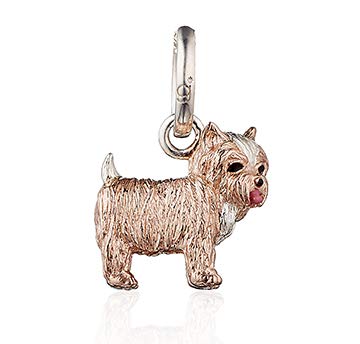 Gemma J Yorkshire Terrier Dog Charm, solid silver with rose gold plating and compatible with most charm bracelets