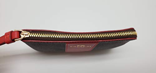 Coach Signature PVC Leather Corner Zip Wristlet (Brown True Red)