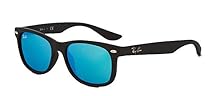 Ray-Ban RB2132 New Wayfarer Sunglasses Unisex (Matte Black Frame Mirror Blue Lens, 52 mm)