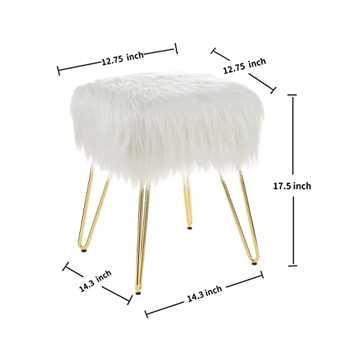 C COMFORTLAND White Faux Fur Vanity Stool, Small Fluffy Vanity Seat