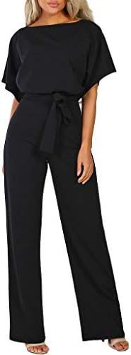 Rompers,Short Sleeve Playsuit Clubwear Wide Leg Jumpsuit with Belt