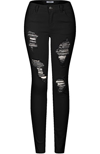 2luv women s stretchy 5 pocket destroyed black skinny j…