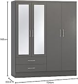 Seconique Nevada 4 Door Wardrobe 2 Drawers 3D Effect Grey 154cm view 2