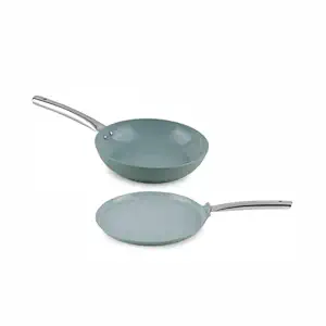 SALFORD by UCOOK Forged Ceramic Set of 2 (Frypan 240mm + Tava 260mm) with Tubular SS Handle/Induction Base/Green