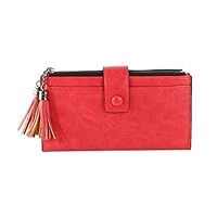 Sentmoon,Fashion Fashion Solid Long Standard Wallets Coin Pocket Double Zipper Long Section Double Tassel Rectangular Multi-card Wallet (red)