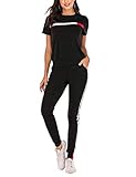 KANSOON Women Stripe Patchwork Two Piece Sweatsuit Round Neck Pullover and Skinny Long Pants