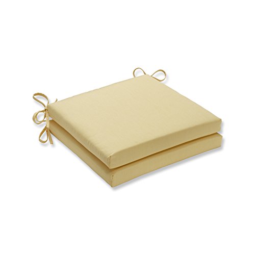 Pillow Perfect Indoor/Outdoor Squared Corners Seat Cushion (Set of 2) with Sunbrella Canvas Buttercup Fabric, 20 in. L X 20 in. W X 3 in. D