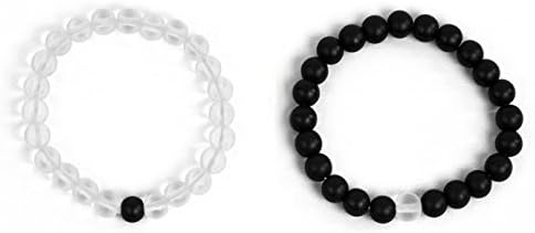 Leune Accessories | Long Distance Relationship Bracelet for Couples Special Friendship Gifts | Made of Natural Stones 8mm Matte Agate &amp; White Howlite (Transparent/Black)
