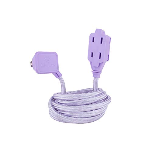 Globe Electric Designer Series 9-ft Fabric Extension Cord, 3 Polarized Outlets, Right Angle Plug, 125 Volts, Metallic Purple 22892