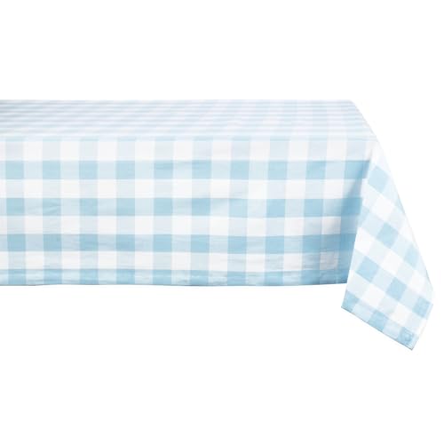 DII Buffalo Check Collection Classic Tabletop, Tablecloth, 60x84, Light Blue & White