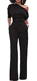 Gobought Women's One Off Shoulder Half Sleeve Wide Leg Jumpsuit Ropmer with Belt