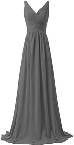 MaliaDress Women Floor Length Chiffon Evening Bridesmaid Dress Prom Gown M015LF Dark gray US14
