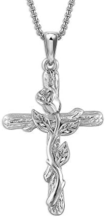SNZM Rose Flower Pendant Necklace in White/Rose Gold Plated Jewelry Mothers Day Necklace Gift for Women 18โ with 2'' Extension