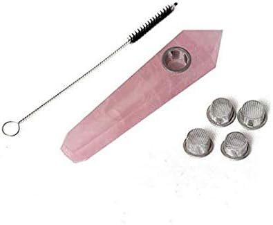 3.5-4.5 Inches Natural Quartz Stone Healing Crystal Fluorite Point Wand Craft with 3 Metal Filters &1 Brush Wholesale (Rose)