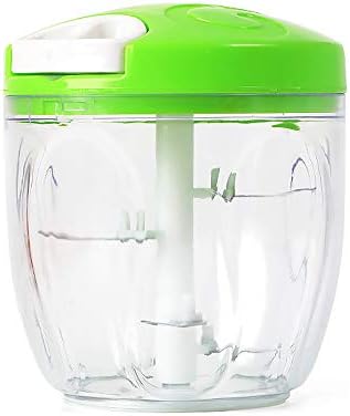 Food Chopper Blender,Powerful Hand Held Vegetable Chopper with Handle cover design, For Vegetable Fruits Nuts Onions Chopper Hand Pull Mincer Blender Mixer Food processor(Green + Transparent)